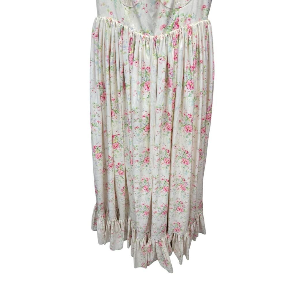 Anthropologie Cream Maxi Dress with Pink Floral Ruffle Sleeves - Picture 9 of 11